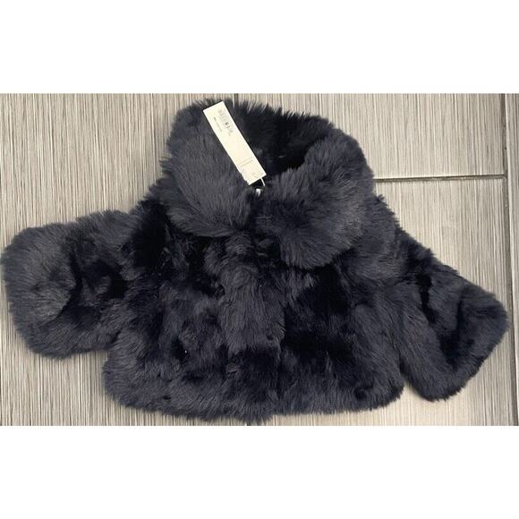 Janie And Jack Girls The Festive Faux Fur Jacket Size 12-18 Months Navy Blue NWT